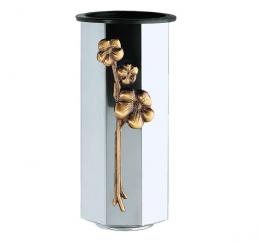 OCTAGONAL STAINLESS STEEL VASE WITH FLOWERS IN BRONZE AND BASE